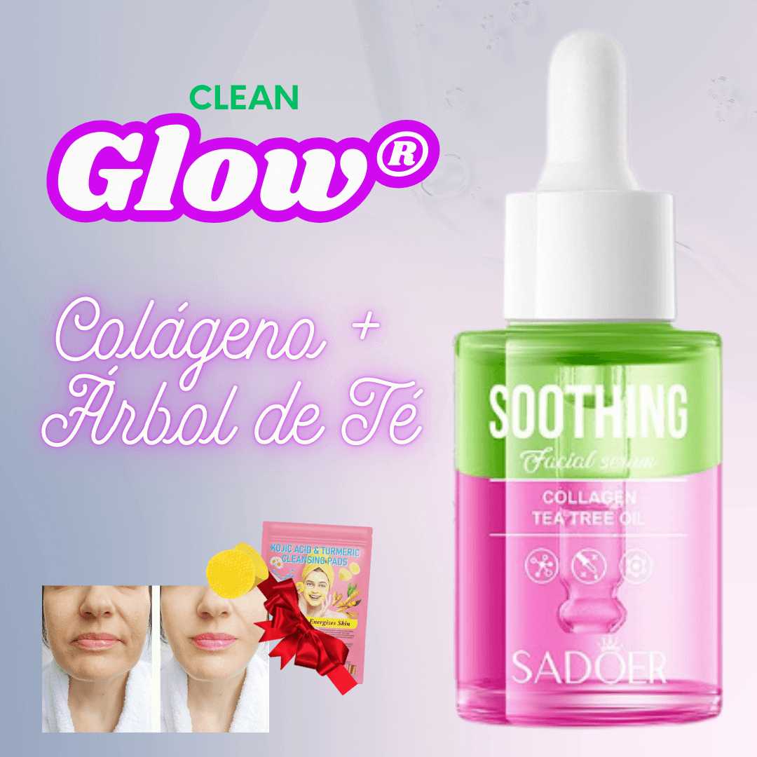 CleanGlow® - Sérum Colágeno y Árbol de Té + REGALO Almohadillas Ácido Kójico y Cúrcuma